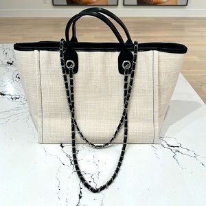 Medium Canvas Tote with black and silver metal straps